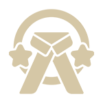 A tan colored symbol with two stars and a letter.
